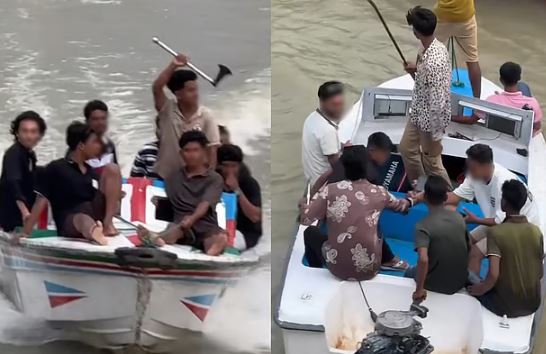 ফরিদপুরের ভাঙ্গায় কুমার নদে দেশীয় অস্ত্র নিয়ে কিশোর-তরুণদের মহড়া