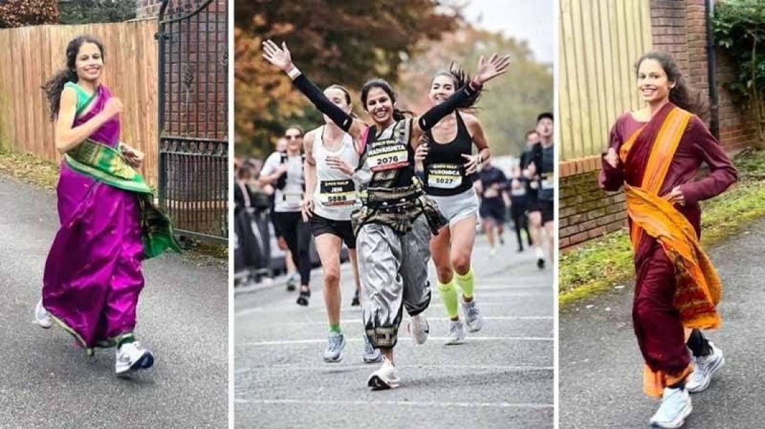 শাড়ি পরে দৌড়ে বিশ্বরেকর্ড গড়লেন মধুমিতা