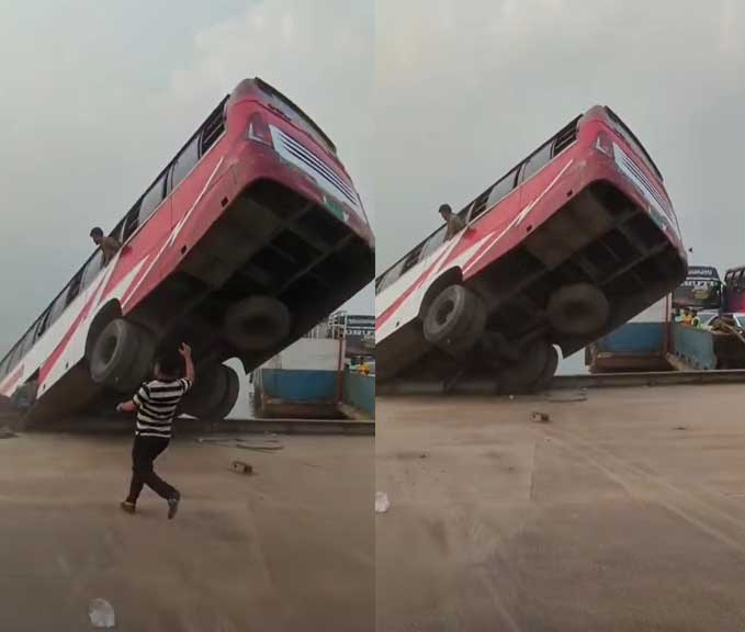 ফেরিঘাটে নিয়ন্ত্রণ হারিয়ে বাস নদীতে, নিখোঁজ অন্তত ৩৫