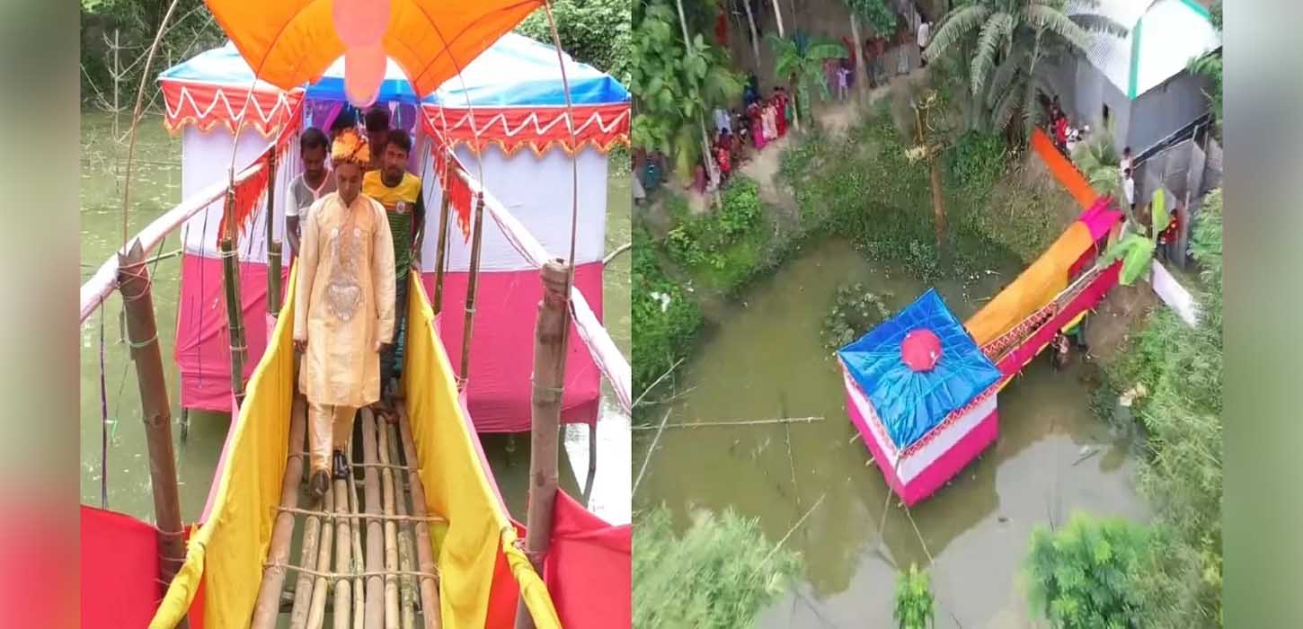 পুকুরে বাসরঘর সাজিয়ে ভাইরাল ওয়ার্কশপ শ্রমিক